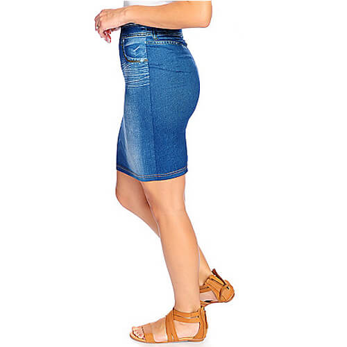 Jean-Printed Knit Slimming Skirt