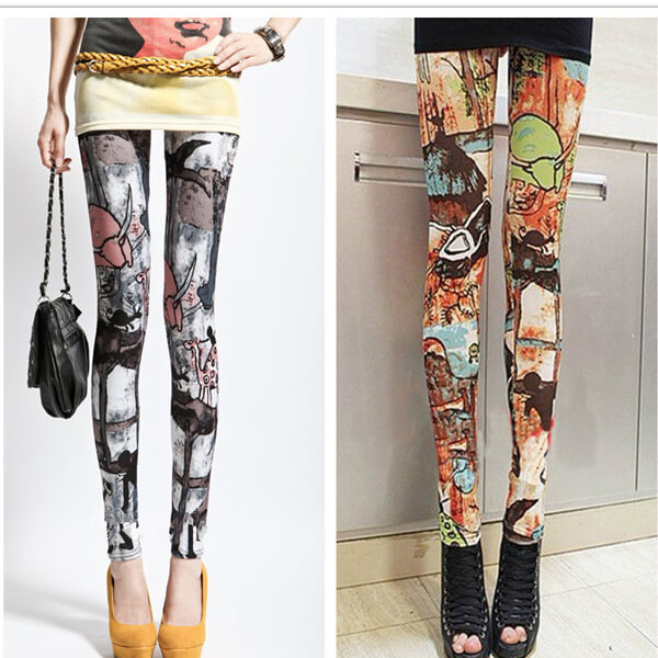 Womens Print Stretch Leggings Footless Tights